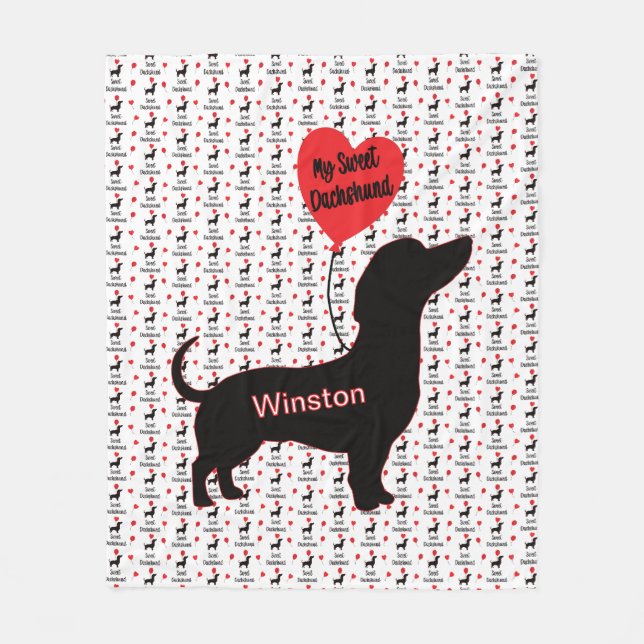 Sweet Dachshund: Heart Balloon Fleece Blanket (Front)
