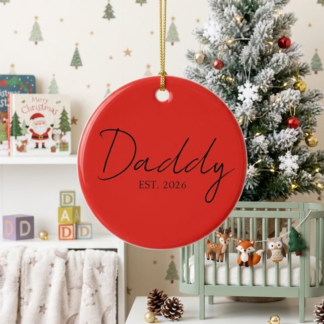 Sweet Dad EST Year Holiday Keepsake Script Design Ceramic Ornament (Creator Uploaded)