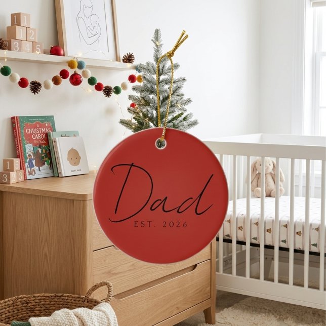 Sweet Dad EST Year Holiday Keepsake Script Design Ceramic Ornament (Creator Uploaded)