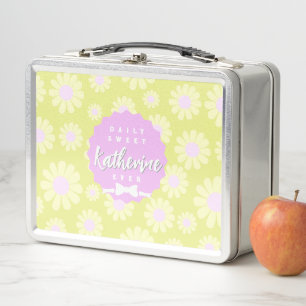 Sweet Daisy Baby Pastel Green Yellow Pink Metal Lunch Box