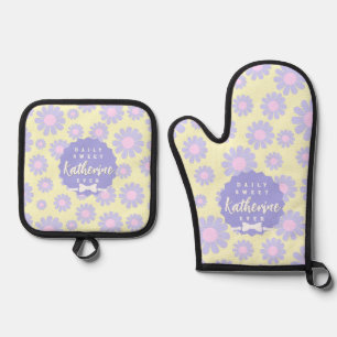 Sweet Daisy Baby Yellow Purple Pink Oven Mitt & Pot Holder Set