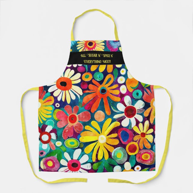 Sweet Daisy Floral Pattern Cooking Apron (Front)