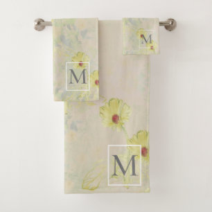 Sweet Daisy Monogram Taupe Bath Towel Set