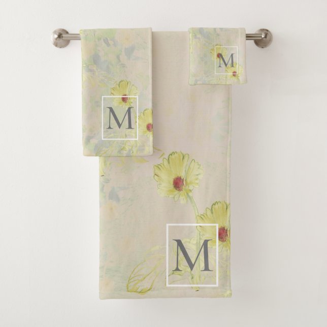 Sweet Daisy Monogram Taupe Bath Towel Set (Insitu)