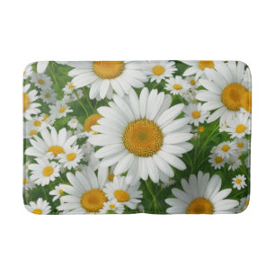 Sweet daisy pattern white floral greenery bath mat