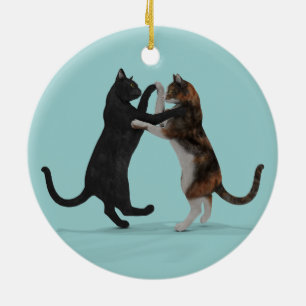 Sweet Dancing Cats Ceramic Ornament