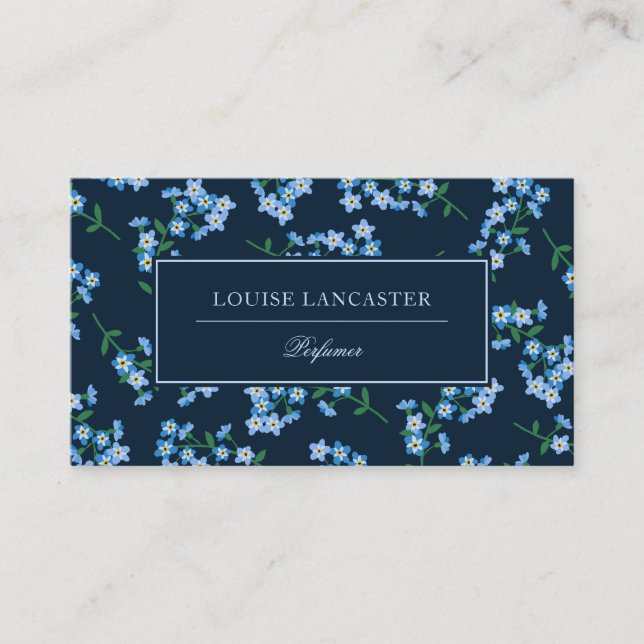Sweet Dark Blue Forget-Me-Not Pattern Business Card (Front)