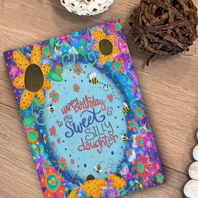 Sweet Daughter Birthday Fun Floral Trendy Card (Creator Uploaded)
