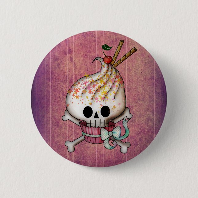 Sweet & Deadly  Skull Cupcake 6 Cm Round Badge (Front)