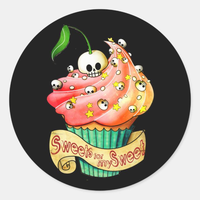 Sweet & Deadly  Skull Cupcake Classic Round Sticker (Front)