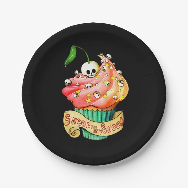 Sweet & Deadly Skull Cupcake Paper Plate (Front)