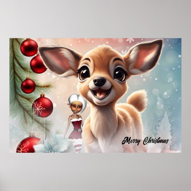 Sweet deer and cute elves  poster (Front)