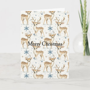 Sweet Deer Blue Christmas Snowflakes Card