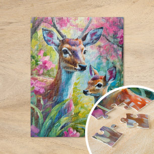 Sweet Deer Colourful Modern Abstract Art Jigsaw Puzzle