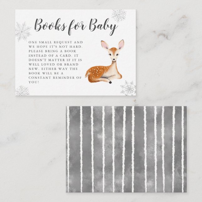 Sweet Deer Grey Winter Baby Shower Book Request Enclosure Card (Front/Back)