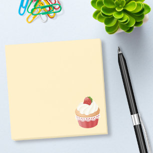 Sweet Delicious Strawberry Cupcake on Yellow Post-it Notes