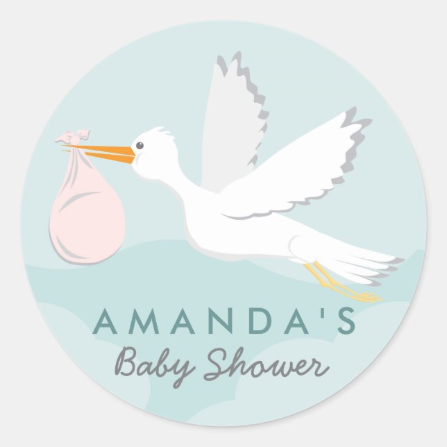 Sweet Delivery Stork Baby Shower Sticker (Front)