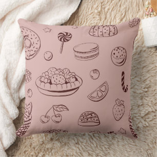 Sweet Desserts & Berry Pie Line Art Pattern Cushion