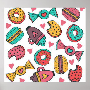 Sweet desserts, hand-drawn vintage illustration. poster