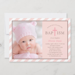 Sweet Diagonals Photo Baptism Invitation - Pink