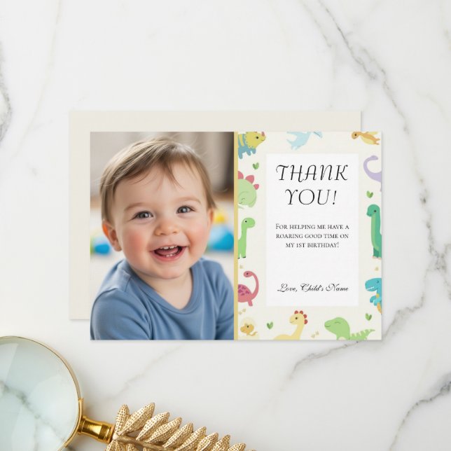 Sweet Dinomite Photo 1st Birthday Invitation (Front/Back In Situ)