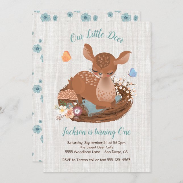 Sweet doe Deer Birthday Party Invitations (Front/Back)