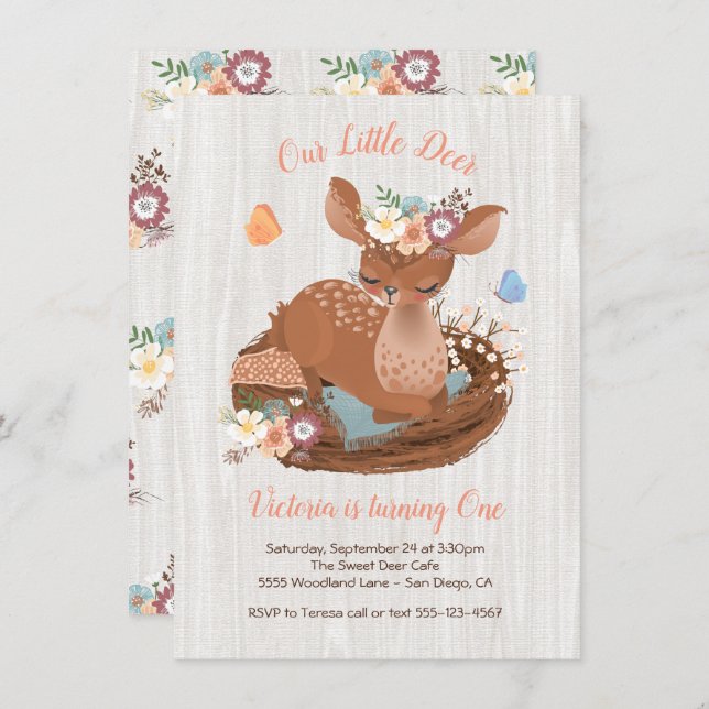 Sweet doe Deer Birthday Party Invitations (Front/Back)