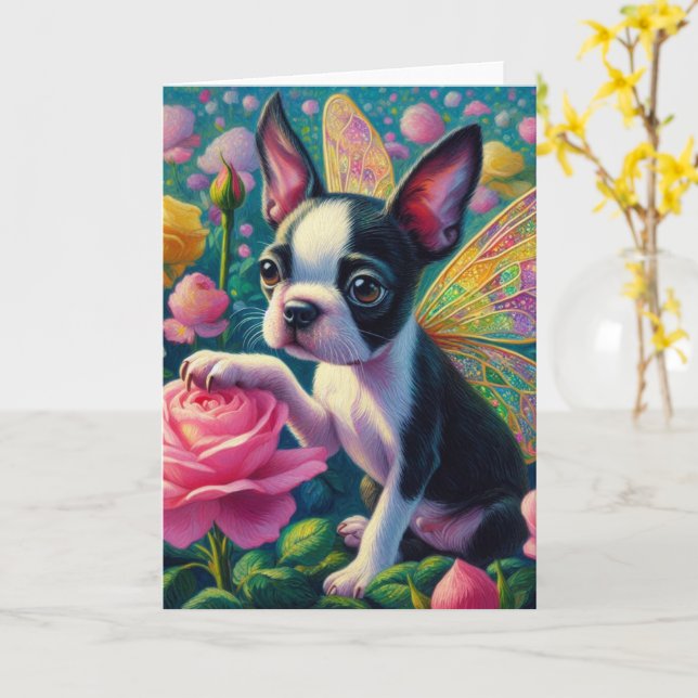 Sweet Dog Fairy Roses All Occasions Card (Yellow Flower)