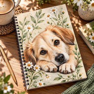 Sweet Dog with Daisies Watercolor Botanical Art Planner