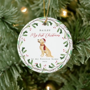 Sweet Dog's First Christmas with Name and Year Ceramic Ornament