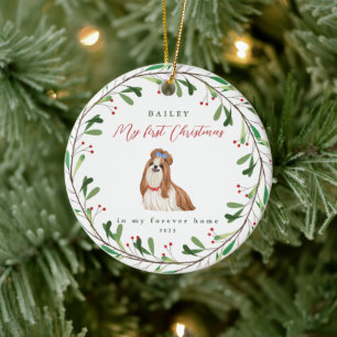 Sweet Dog's First Christmas with Name and Year Ceramic Ornament