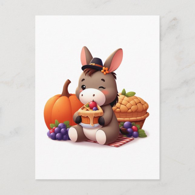 Sweet Donkey Eats Thanksgiving Pie  Postcard (Front)