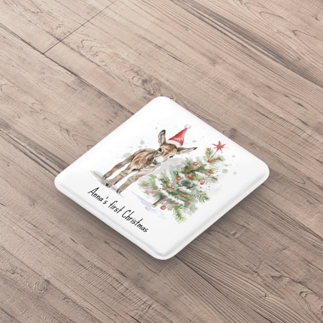 Sweet Donkey's First Christmas, custom 15 Cm Square Badge (Creator Uploaded)