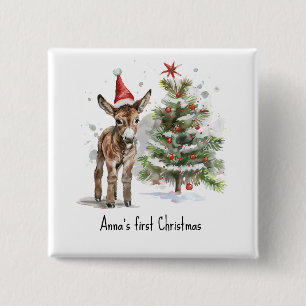 Sweet Donkey's First Christmas, custom 15 Cm Square Badge