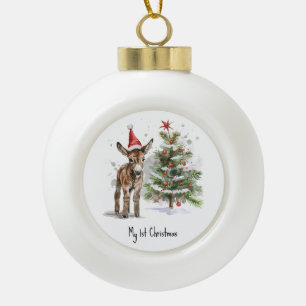 Sweet Donkey's First Christmas, custom Ceramic Ball Christmas Ornament
