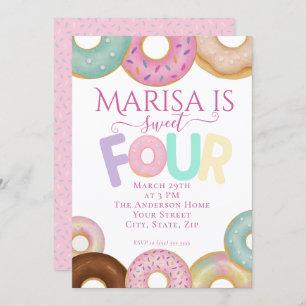 Sweet Donut Birthday   Colorful Kids Party -  Invitation