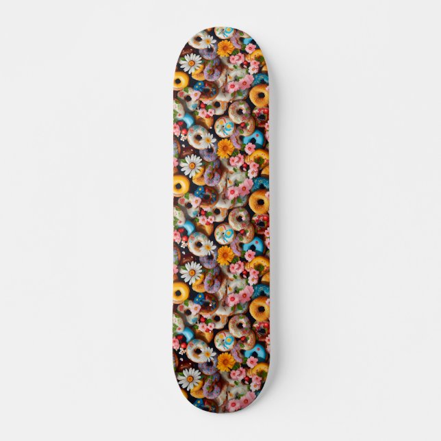 Sweet Donuts Seamless Pattern Design Skateboard (Front)