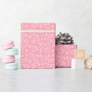 Sweet Doodle Hearts Pink Wrapping Paper Roll