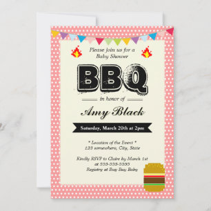 Sweet Dots Pink Baby Shower BBQ Party Invitations