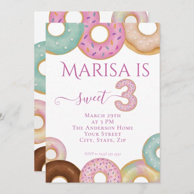Sweet Doughnut Birthday | Colourful Kids Party -  Invitation (Front/Back)