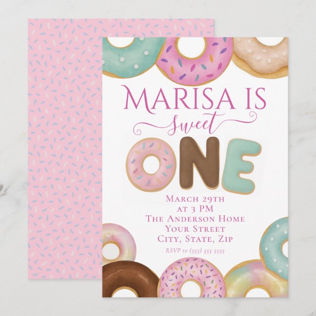 Sweet Doughnut Birthday | Colourful Kids Party -  Invitation (Front/Back)