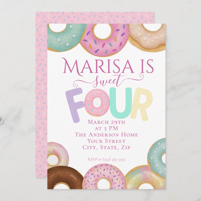 Sweet Doughnut Birthday | Colourful Kids Party -  Invitation (Front/Back)