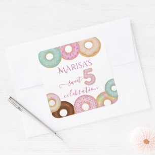 Sweet Doughnut Birthday   Colourful Kids Party -  Square Sticker