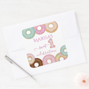 Sweet Doughnut Birthday Colourful Kids Party - Square Sticker