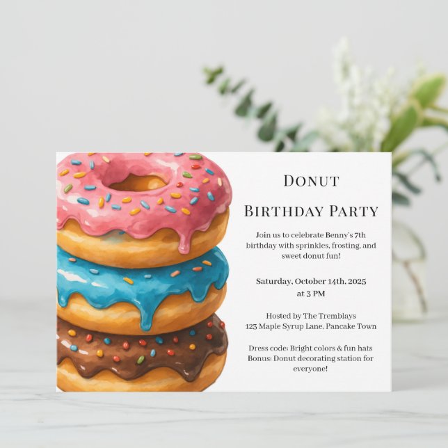 Sweet Doughnut Brunch | Birthday Celebration Invitation (Standing Front)