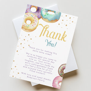 Sweet Doughnuts Any Age Birthday Party Watercolor  Thank You Card