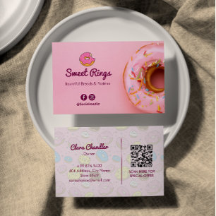 Sweet Doughnuts Business   Pink Cute Barcode Business Card