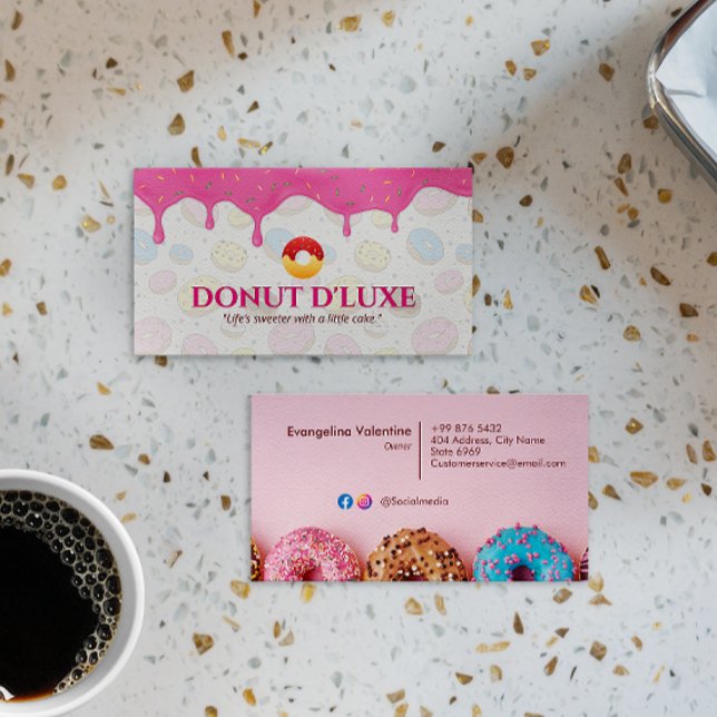 Sweet Doughnuts Business | Pink Cute Cream Business Card (Creator Uploaded)