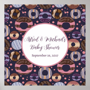 Sweet Doughnuts Purple Girl Baby Shower Poster