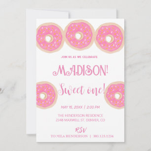 Sweet doughnuts, rainbow colours, sweet first birt invitation